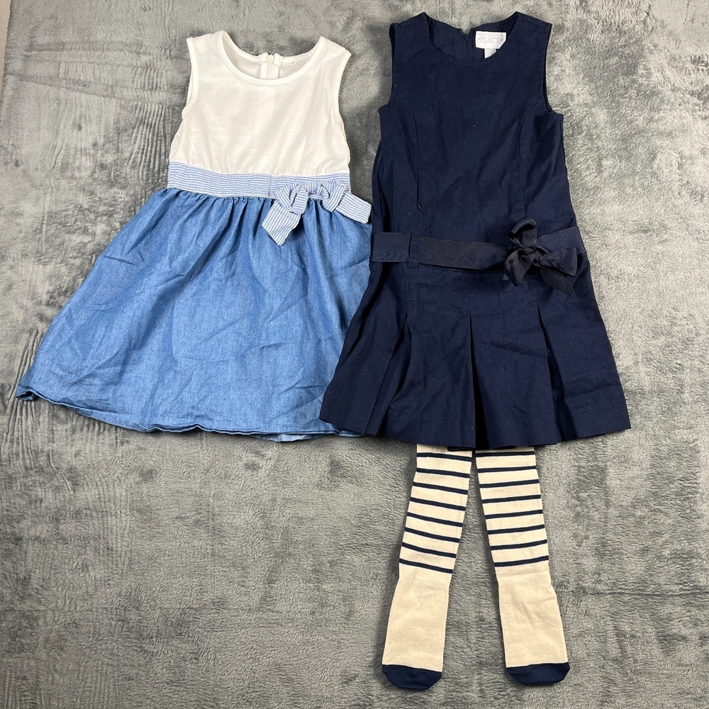 The Childrens Place Uniform Bow Jumper Dress Girls 5 Multi Sleeveless Lot Of 3